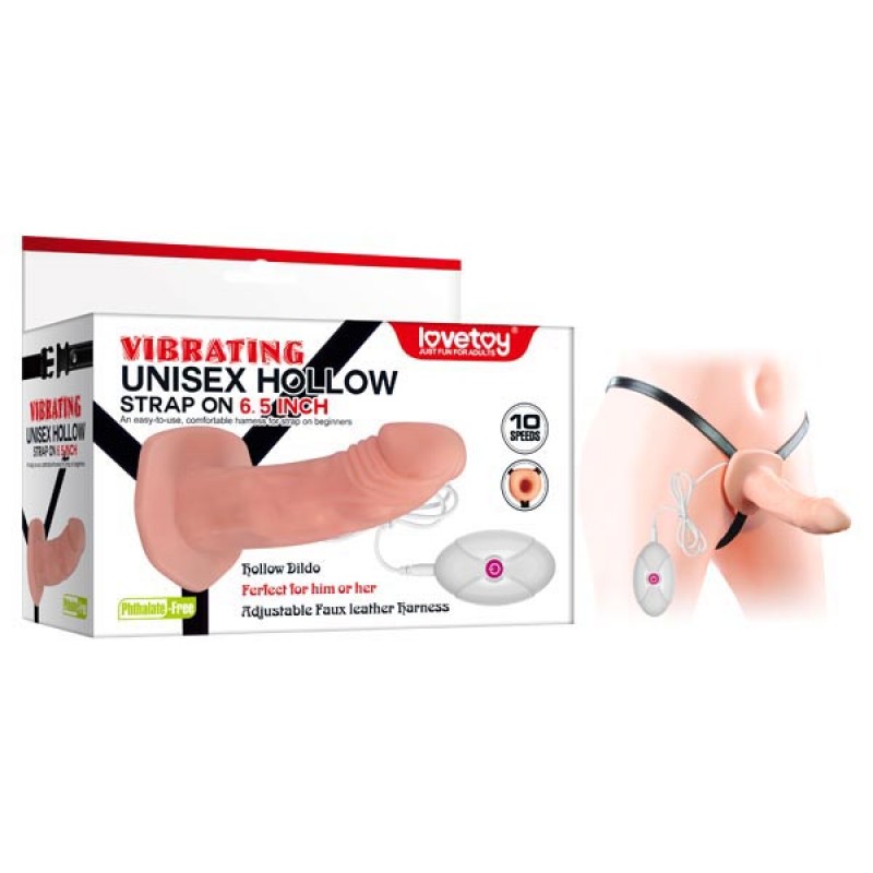 Vibrating Unisex Hollow 6.5’’ Strap On - Flesh 